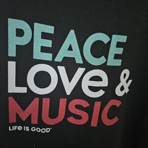 👕 Life Is Good Black Short Sleeve Tee PEACE LOVE & MUSIC Large